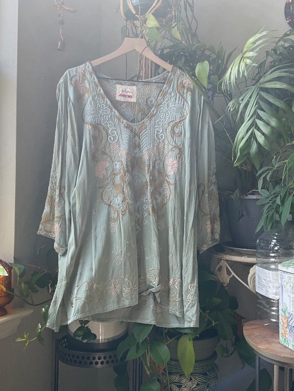 Women’s Johnny Was Green Blouse With Embroidery XL